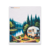 Single Swedish dishcloth with camping design, made from natural wood pulp cellulose and cotton fibres