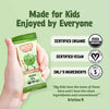 Hand holding a Skout Organic snack bar with certification logos and text on a light green background