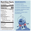 Front of Skout Organic Blueberry Blast Kids Bar packaging showing certified organic blueberry snack bar for children
