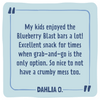 Close-up of Skout Organic Blueberry Blast Bar showing wholesome organic ingredients and natural fruit flavour