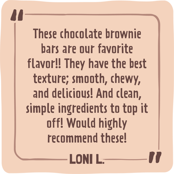 Review of chocolate brownie bars with a quote from LONI L.