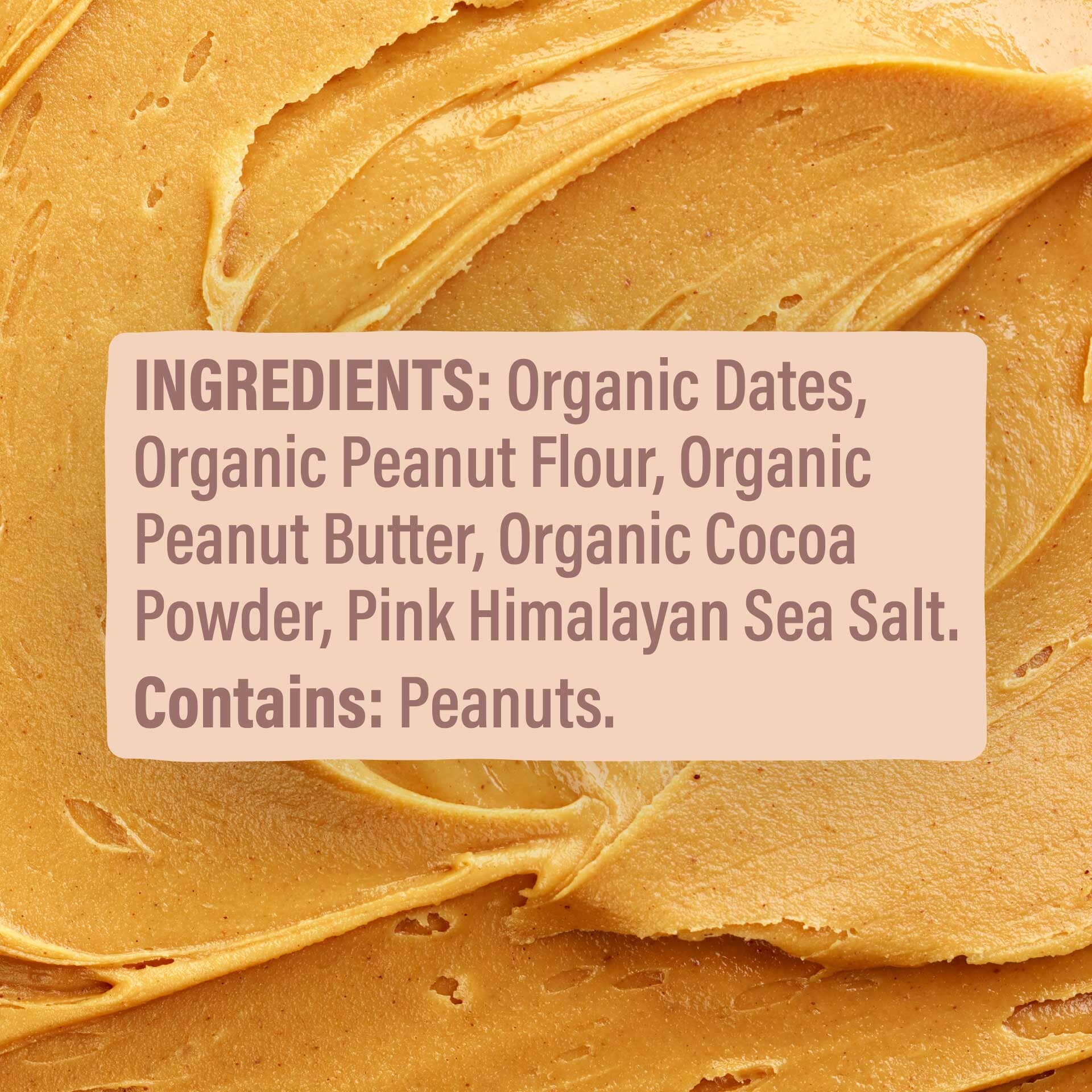 Close-up of a creamy texture with an ingredient label overlay.