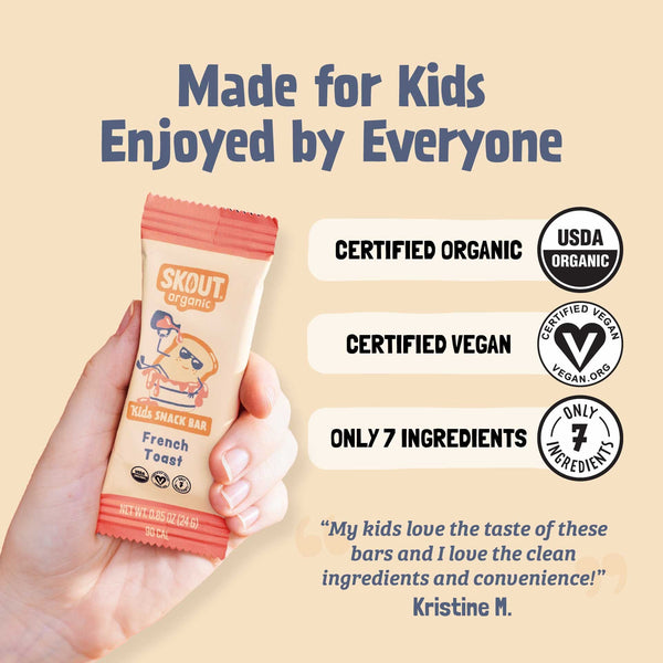 Skout Organic French Toast Kids Bar — organic lunchbox snack bar for children