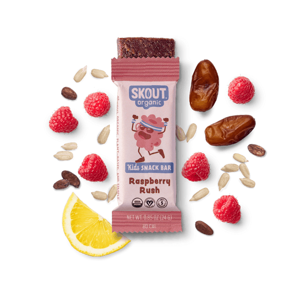 Skout Organic Raspberry Rush Kids Bar made with 5 simple organic ingredients