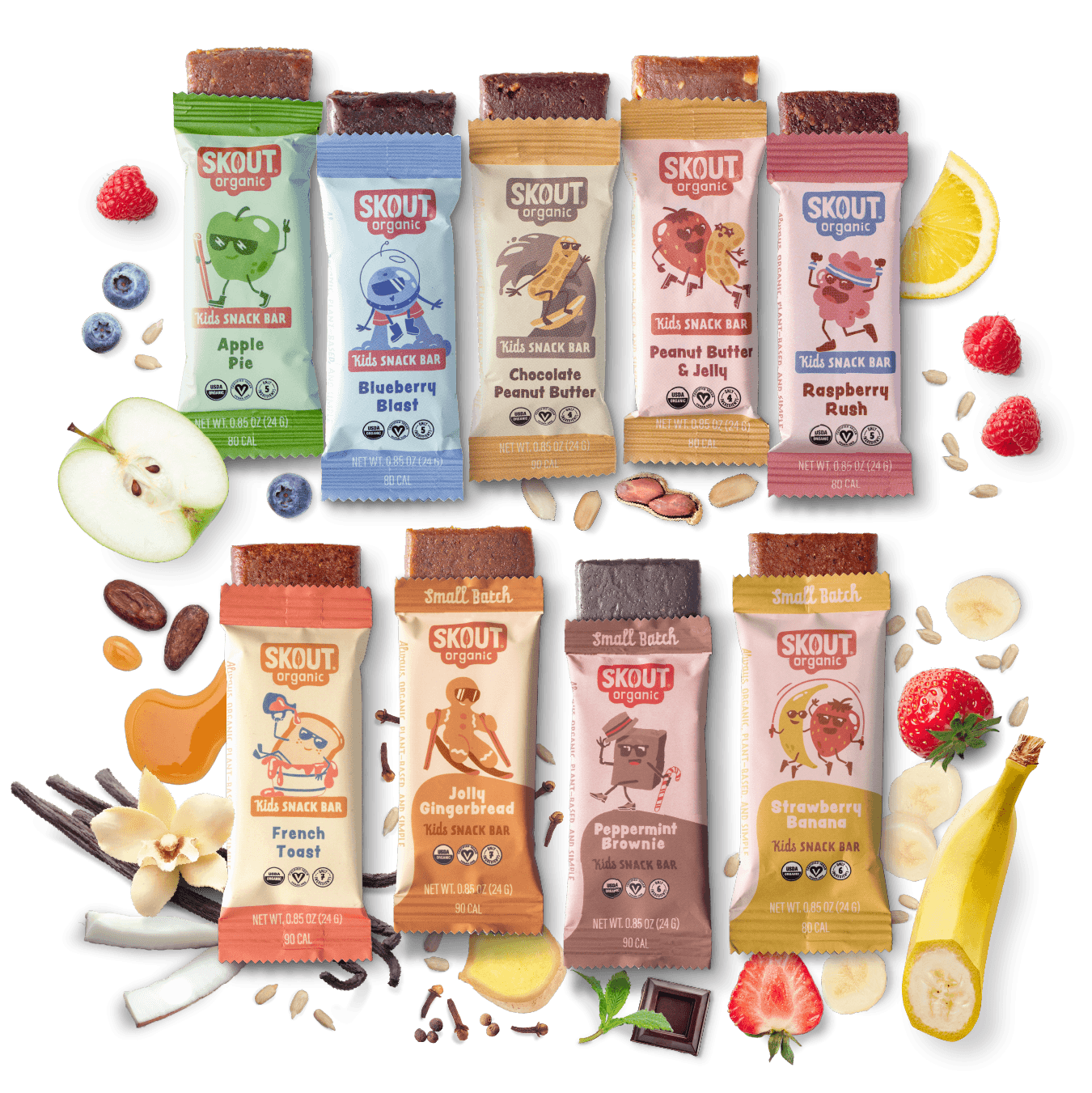 Skout Organic Small Batch Kids Snack Bar Variety Pack – 36 bars in 9 flavours, plant-based and gluten-free