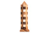 Wooden tower with checkered pattern on a white background