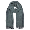 Gray textured scarf with fringes on a white background