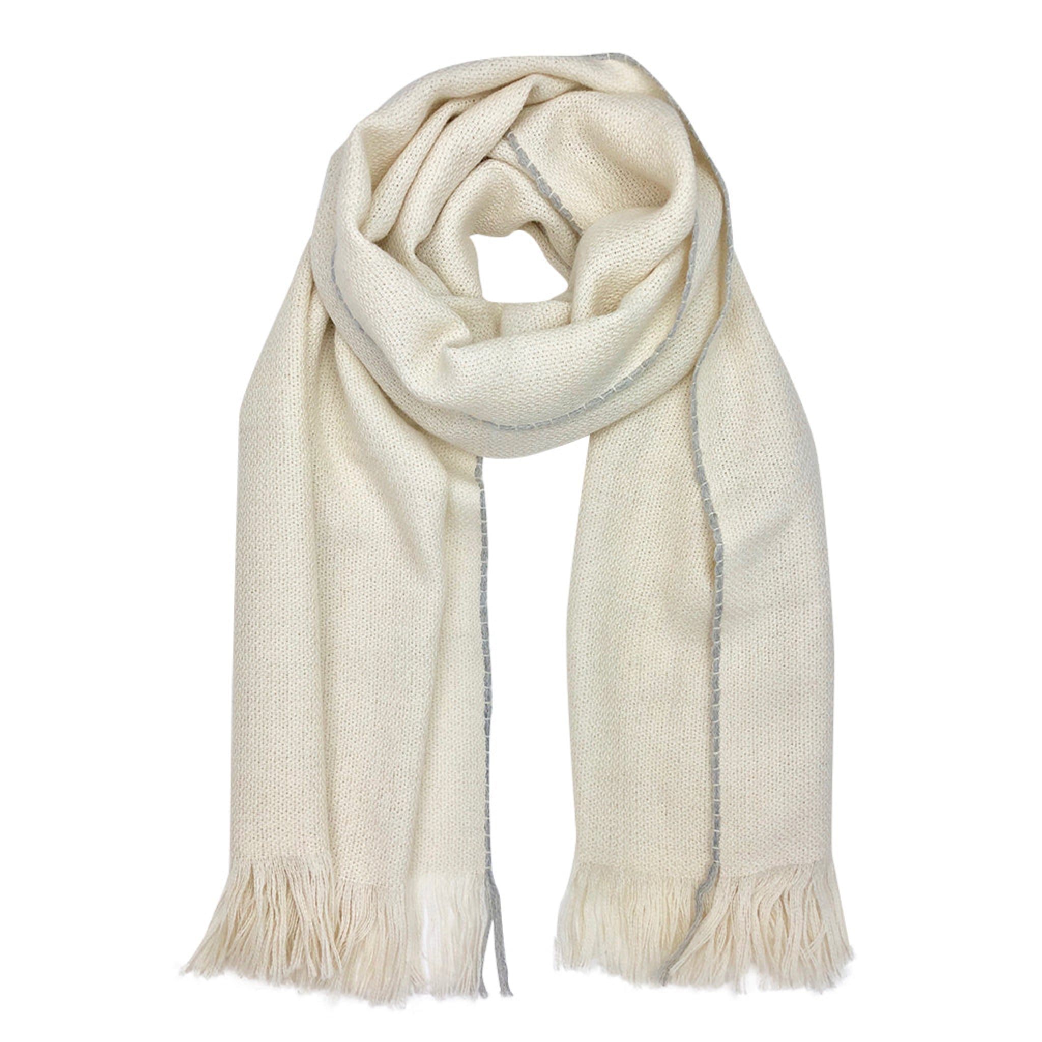 White scarf with fringes on a white background