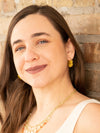 Small yellow beaded hoop earrings by Fair Anita shown from the front, nickel-free and ethically handcrafted in India