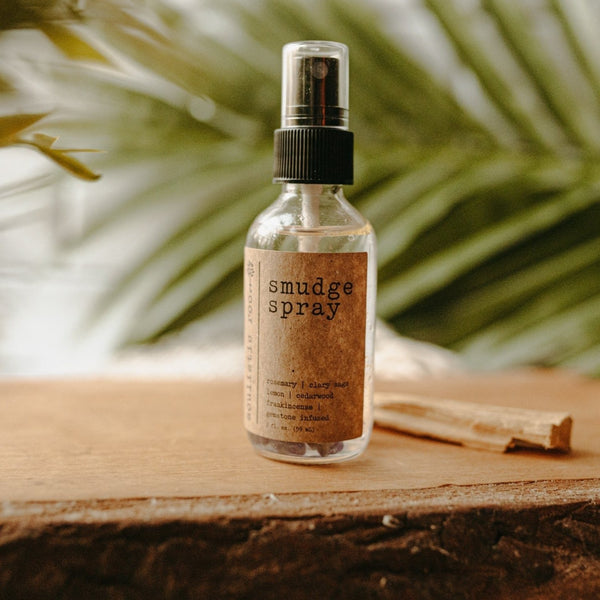 Soulistic Root smudge spray styled with crystals — thoughtful gift for energy and wellness rituals