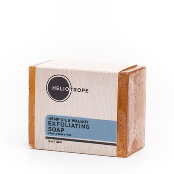 Heliotrope SF Hemp Oil and Walnut Shell Exfoliating Facial Soap Bar, 5 oz, on a clean white background