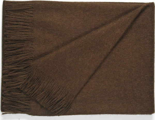 Brown blanket with fringed edges on a white background