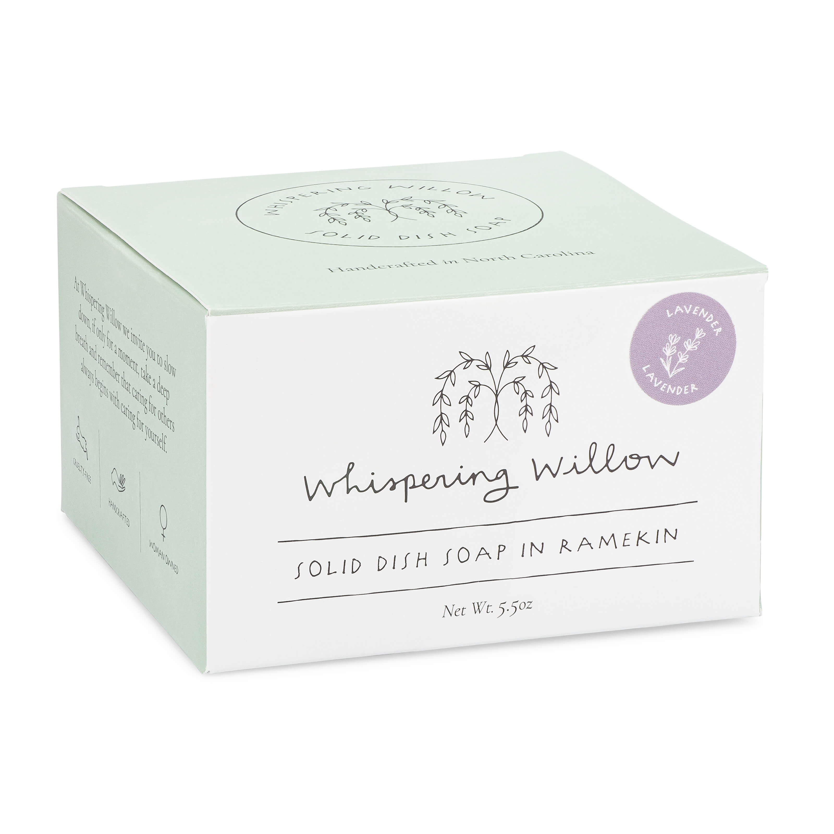 Ditch Plastic, Shine Dishes! Whispering Willow's Lavender Solid Dish Soap (5.5oz) in Ramekin - Natural, Powerful, Long-Lasting