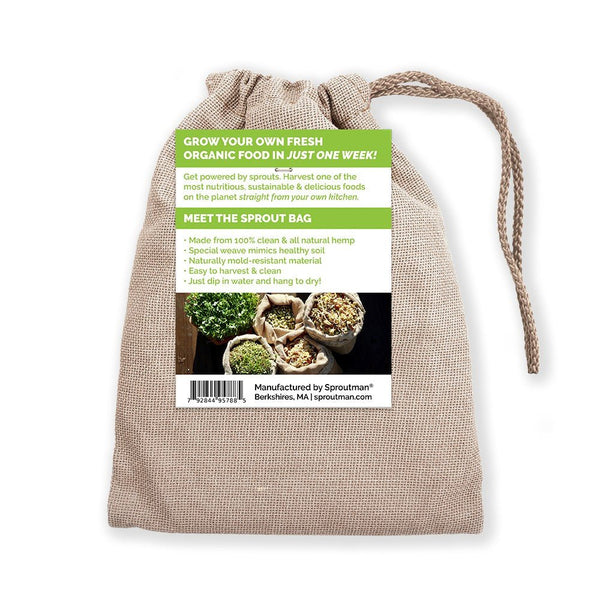 Sproutman's hemp Sprout Bag shown as a reusable sprouting bag for home use