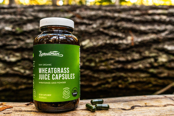 Sproutman Wheatgrass Juice Capsules, supplement product shot