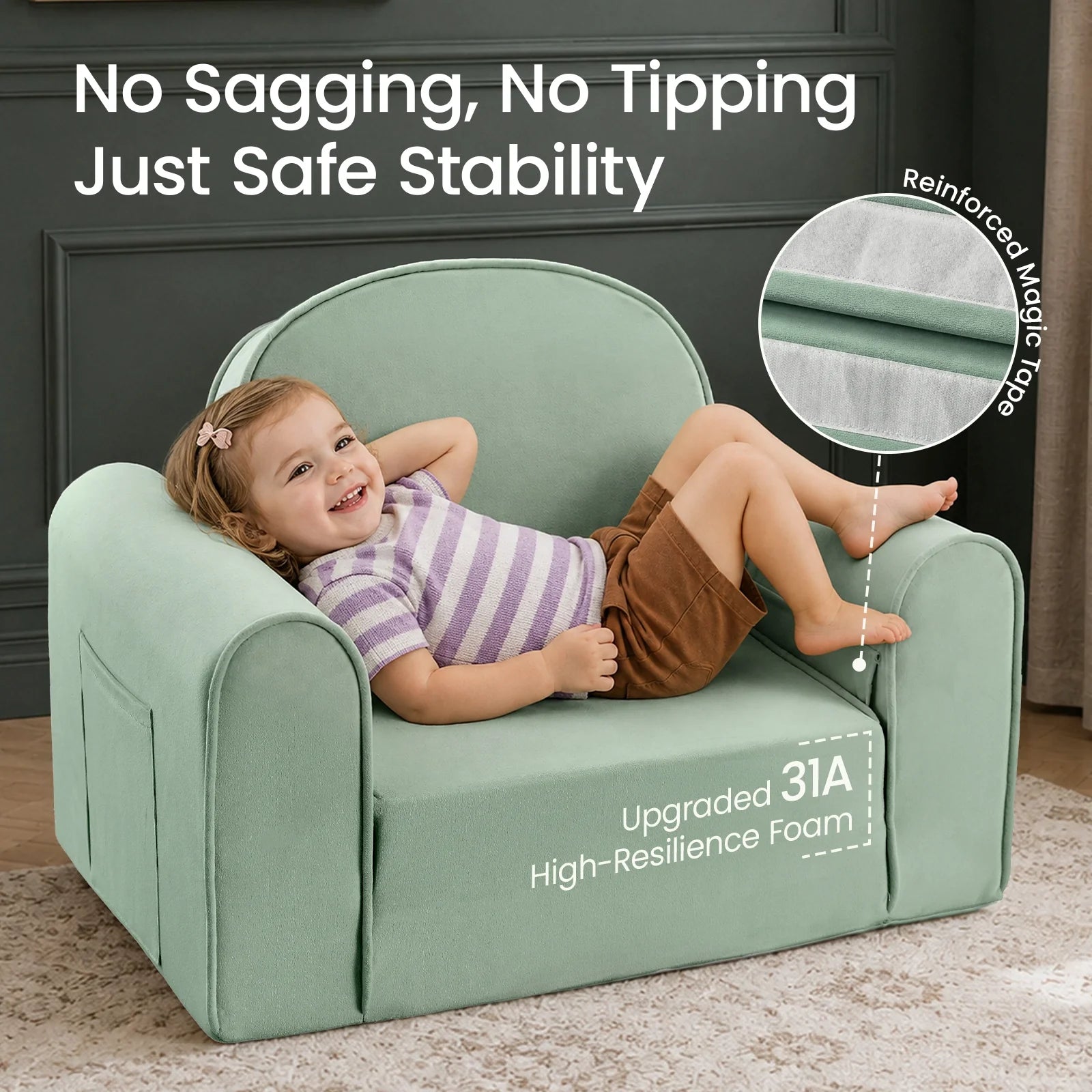 Tiny Land® GentleSnug Kids Sofa Chair - Fold-Out Toddler Lounger