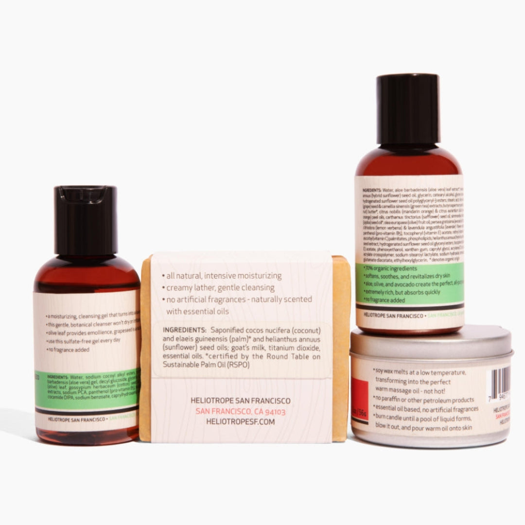 Back of Heliotrope Discovery Kit box showing product details and ingredients
