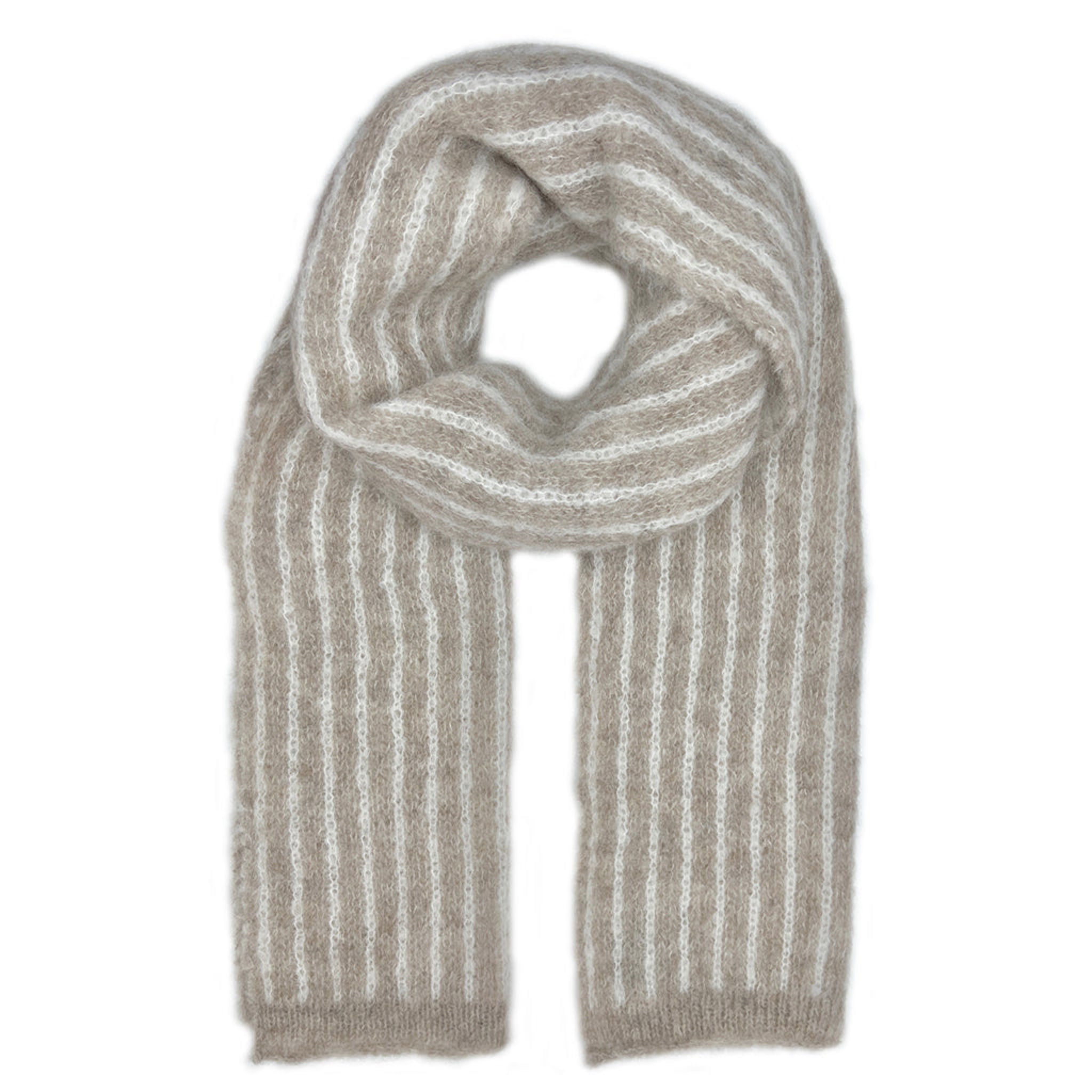Striped alpaca scarf on a white background