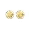 Pair of gold sunburst earrings on a white background