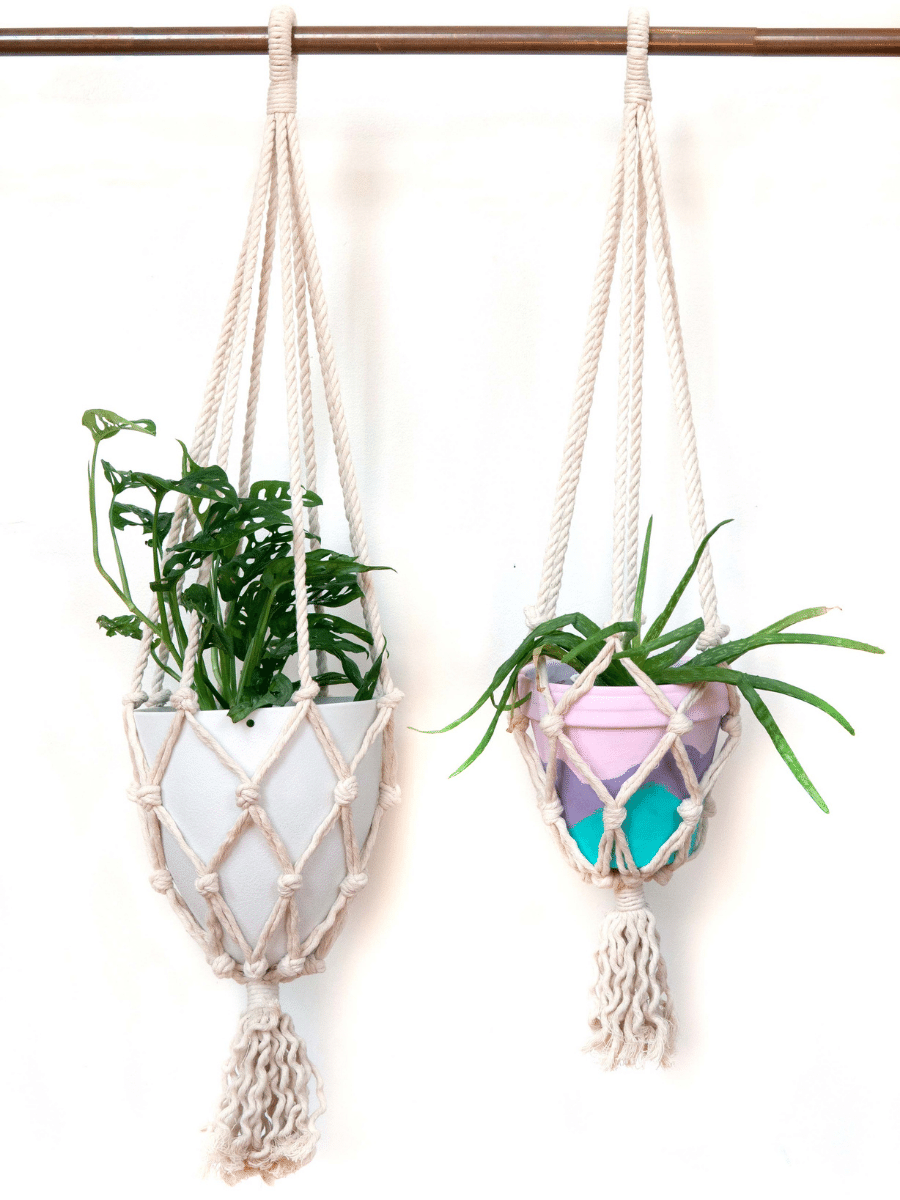 Sustainably made macramé plant hanger handcrafted from recycled thread by Fair Anita