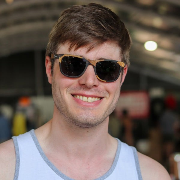 Terra mixed Ebony wooden sunglasses flat lay showing full frame and lens detail
