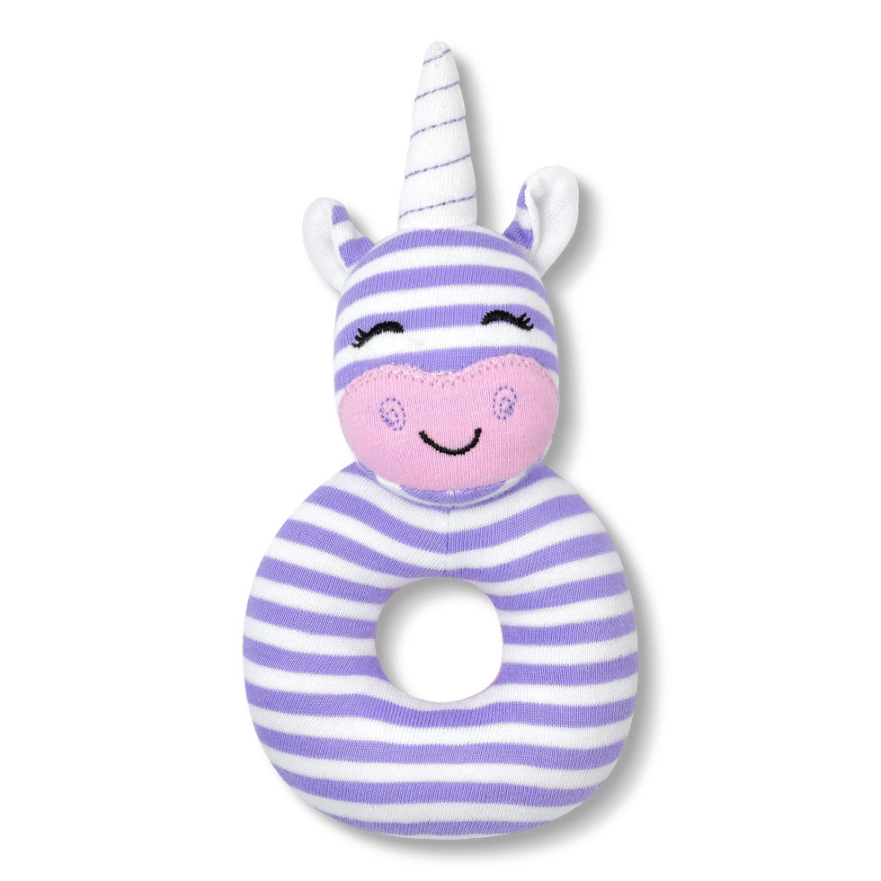 Cupcake the Unicorn organic cotton teething rattle for babies