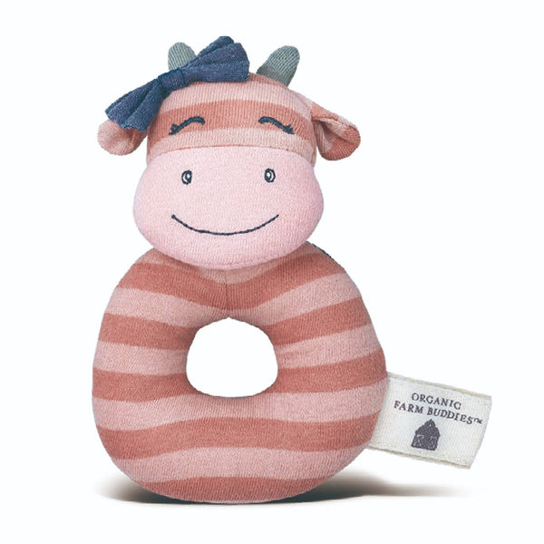 Miss Moo organic cotton teething rattle by Apple Park & Organic Farm Buddies