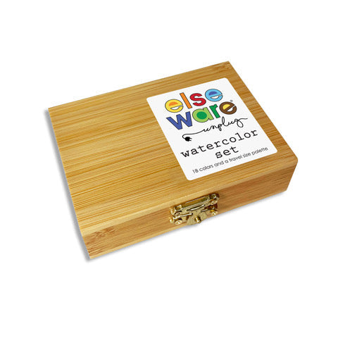Elseware unplug portable watercolor paint set in sustainable bamboo case, side detail view