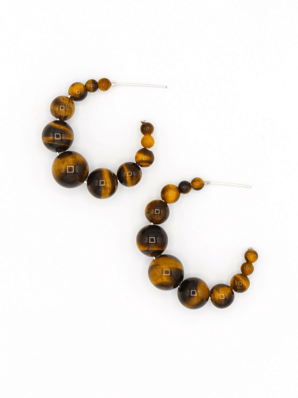 Tiger eye graduated beaded hoop earrings by Fair Anita, nickel-free, 1.5 inch