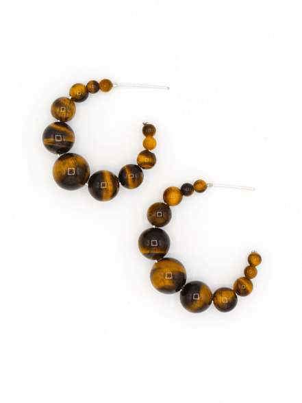 Fair Anita tiger eye hoop earrings flat lay, nickel-free natural stone jewellery