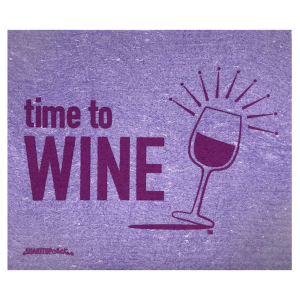 Time to Wine Red Swedish Dishcloth by Soak iT Up — eco-friendly reusable paper towel alternative with wine-themed print