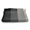 Gray and black striped blanket on a white background