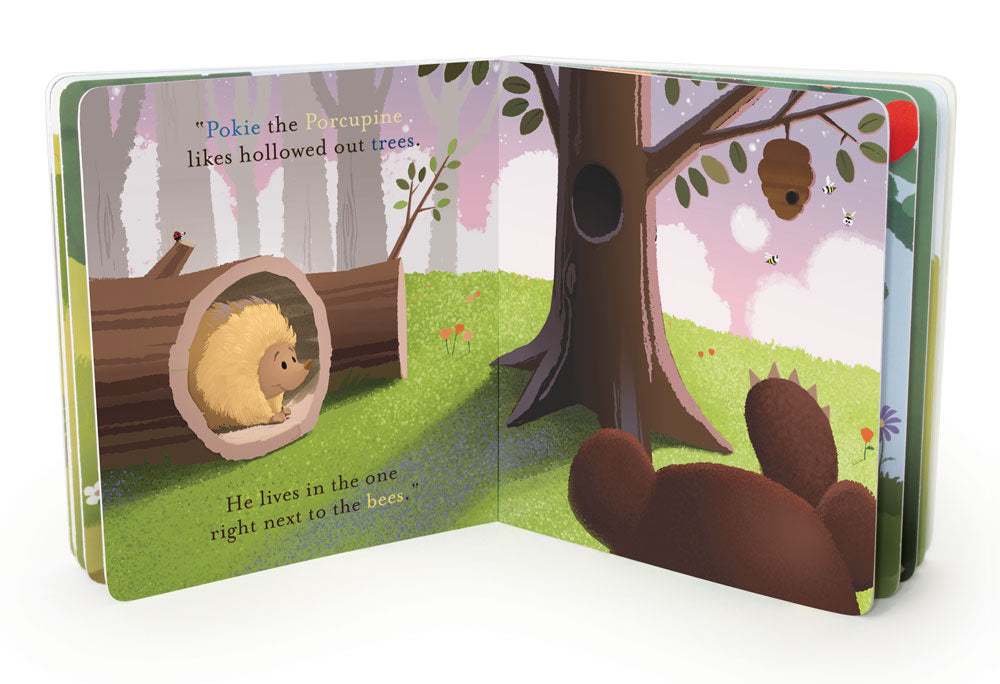 Interior pages of Who Lives In The Woods Book 3 – nature-themed kids story with soy-ink printing, 6x6 inches