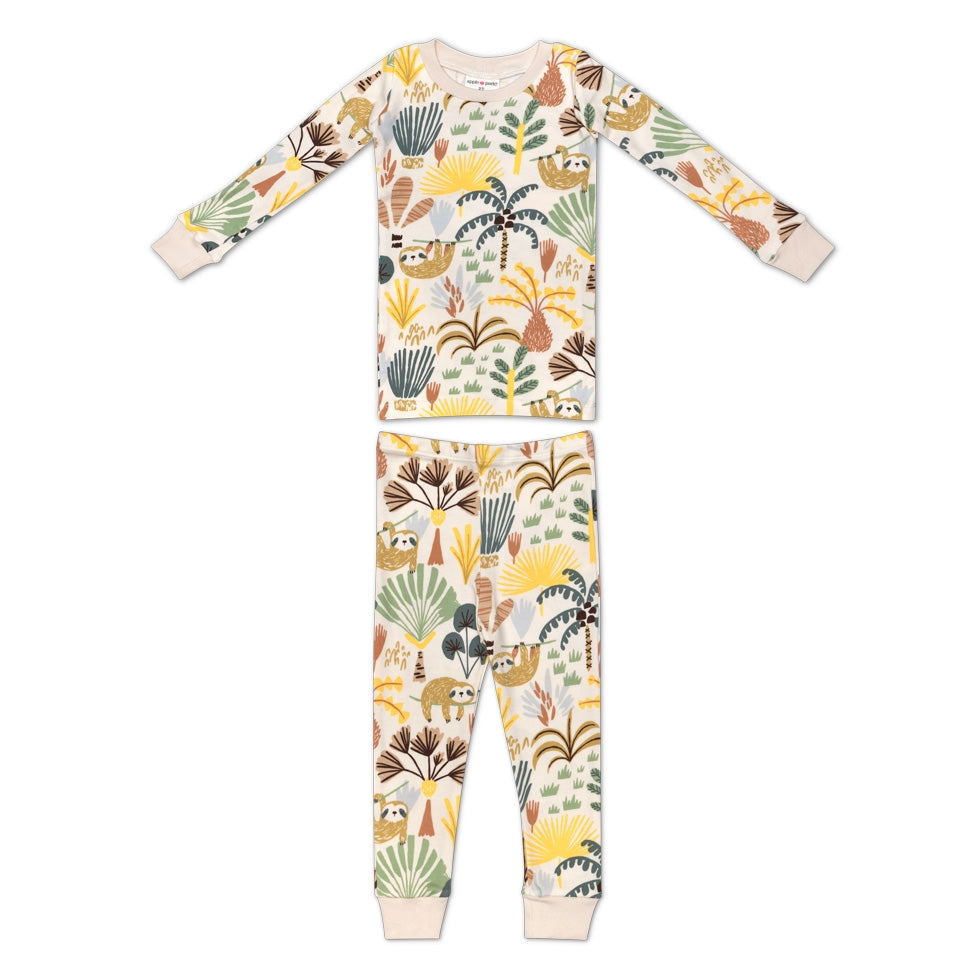Apple Park organic cotton sloth pajamas for baby and toddler, full front view