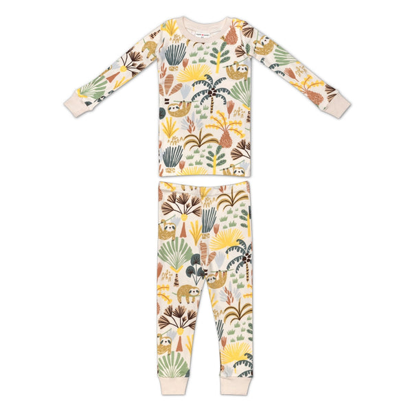 Apple Park organic cotton sloth pajamas for baby and toddler, full front view