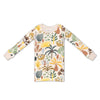 Apple Park sloth pajamas laid flat showing snug-fit sleepwear design in organic interlock cotton