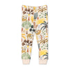 Close-up of sloth print detail on Apple Park certified organic cotton baby pajamas