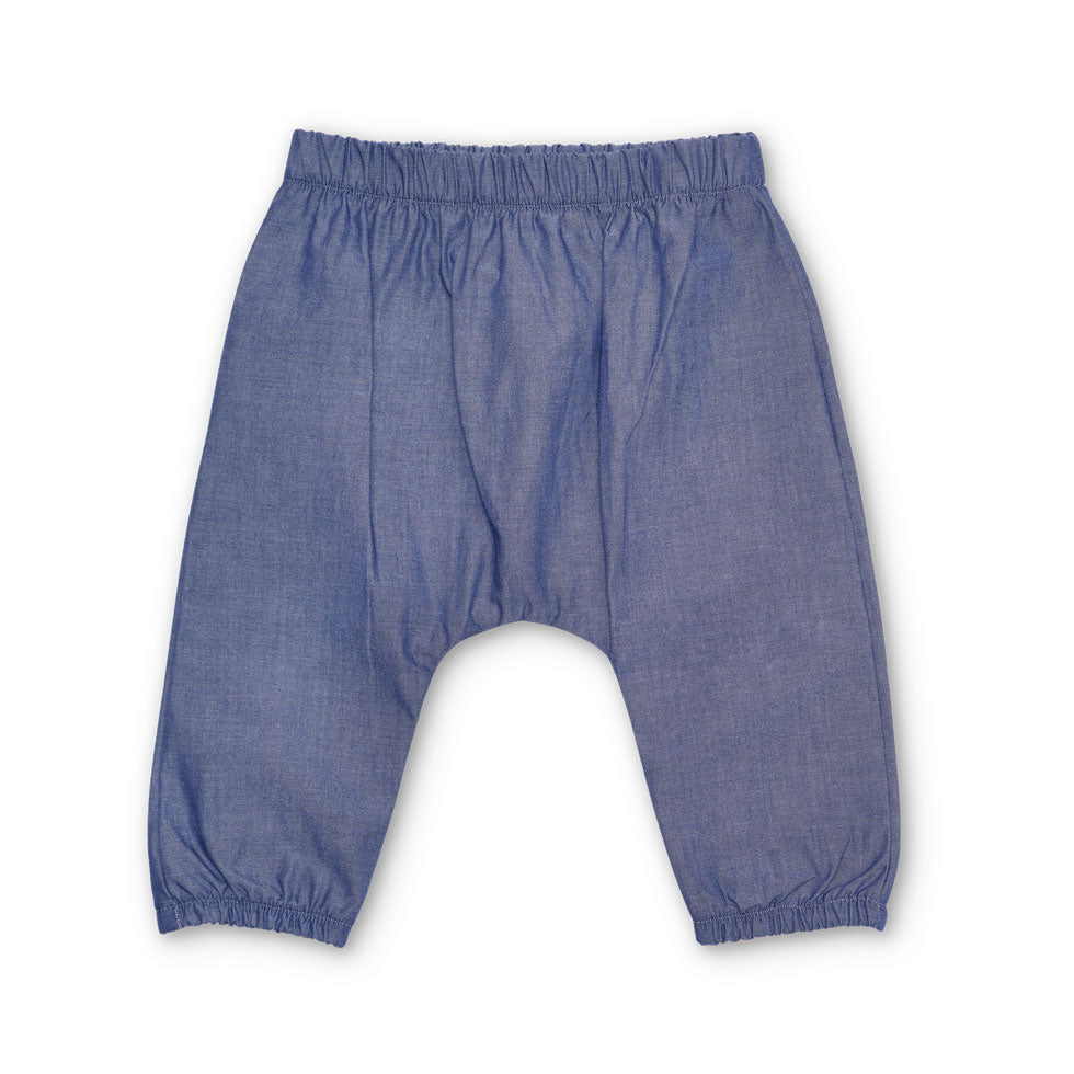 Apple Park organic chambray cotton pull-on pants for babies and toddlers with elastic waist