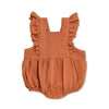 Organic muslin flutter sleeve baby romper in rust by Apple Park