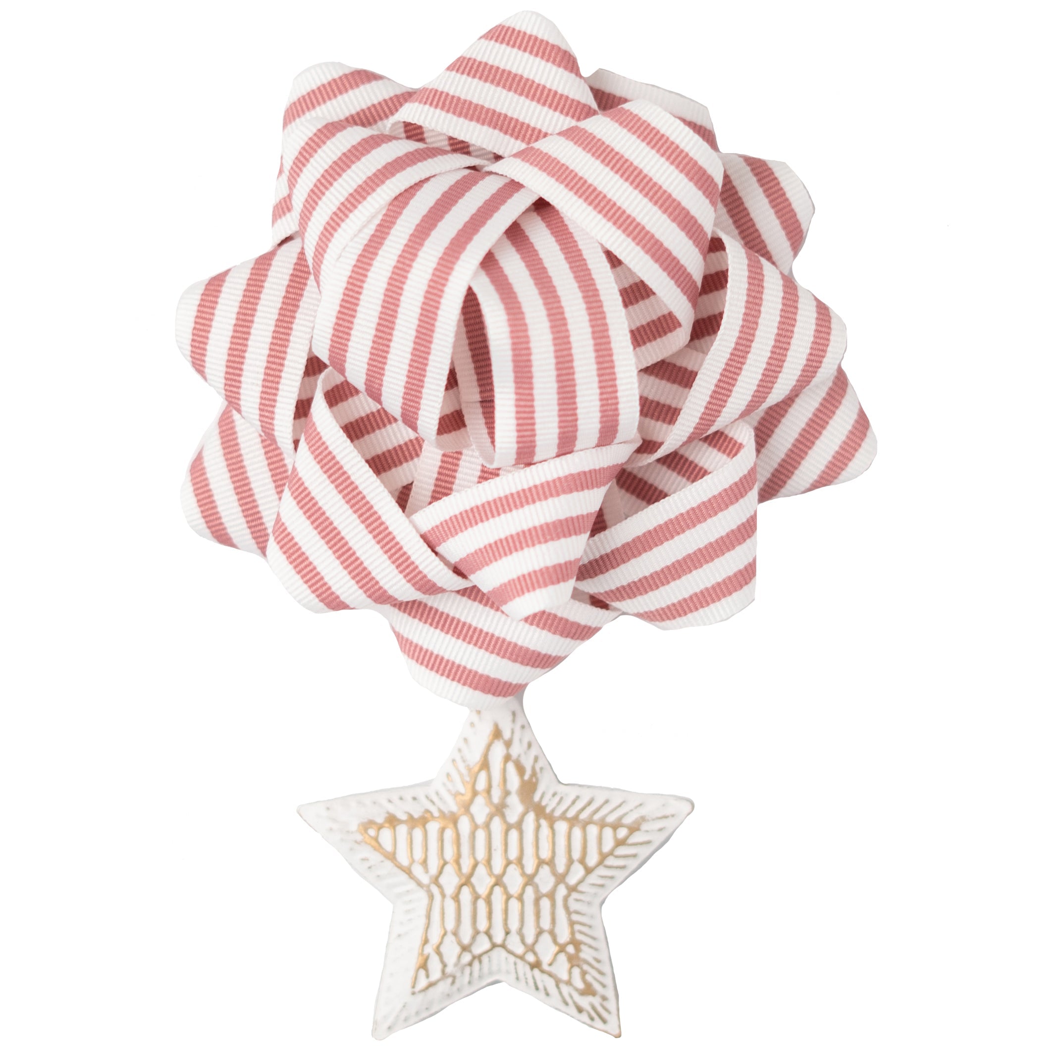 EverWrap star charm styled on a gift bag with pink bow trimming