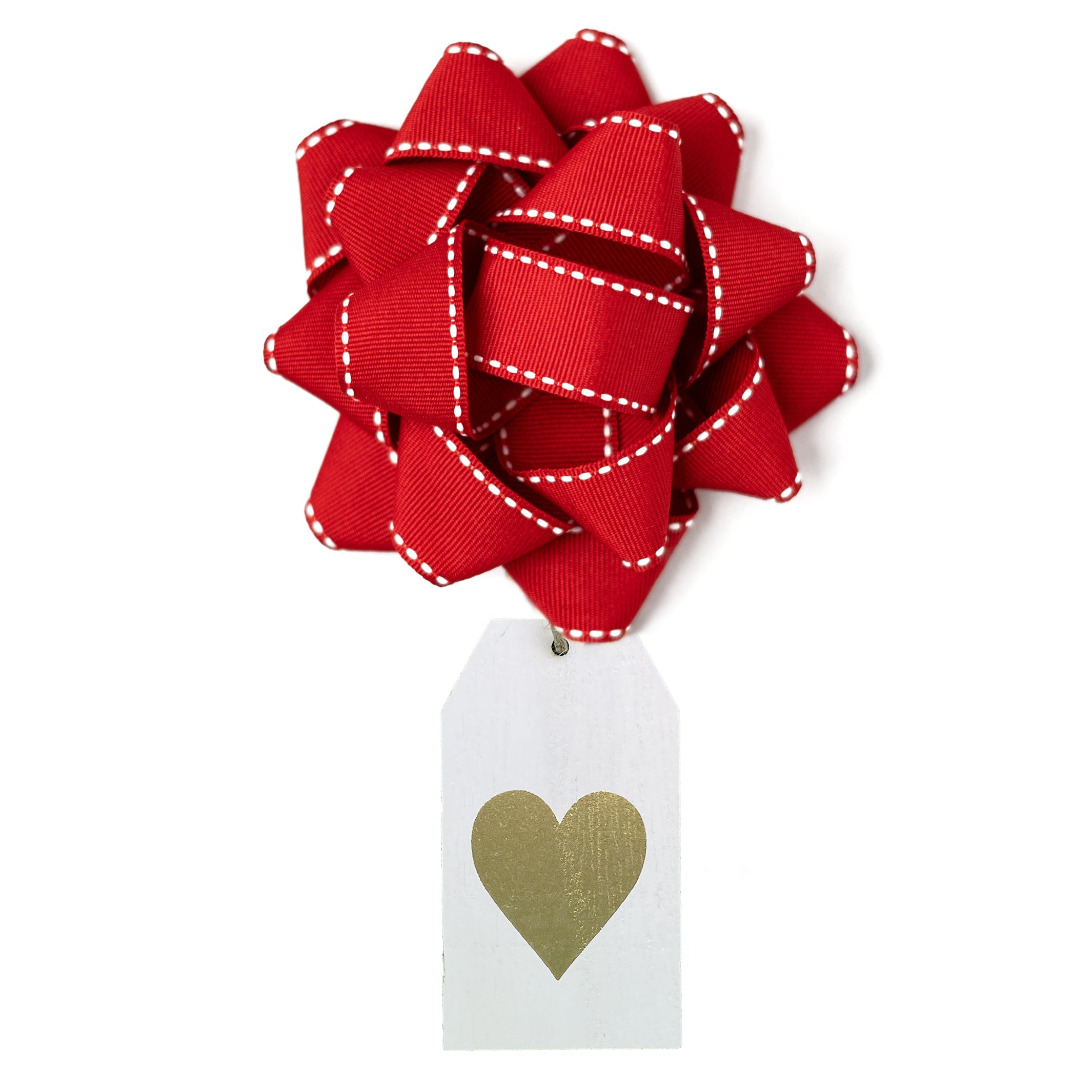 Red heart wooden gift tag charm by EverWrap for eco-friendly gift presentation