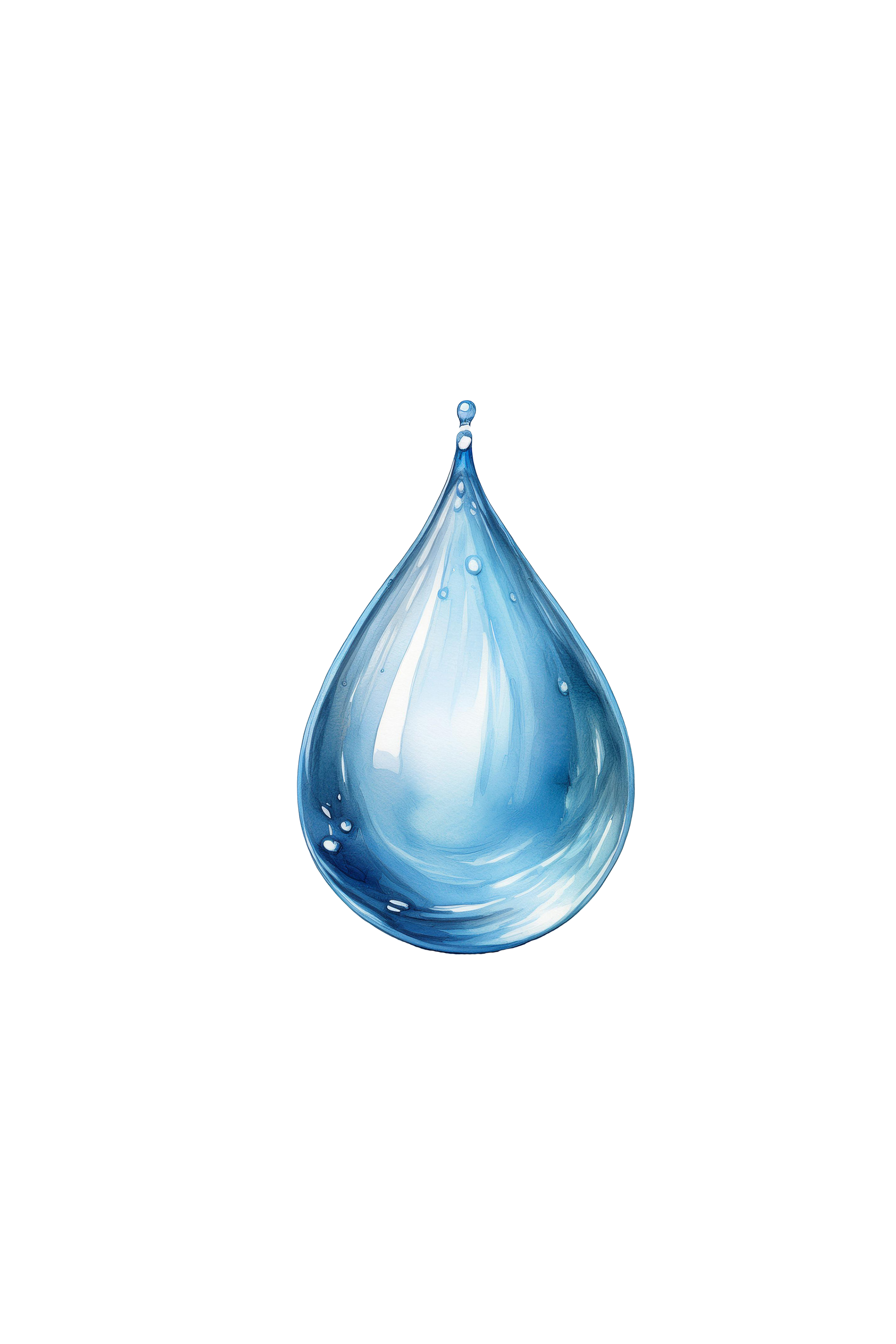 Blue water droplet on a white background