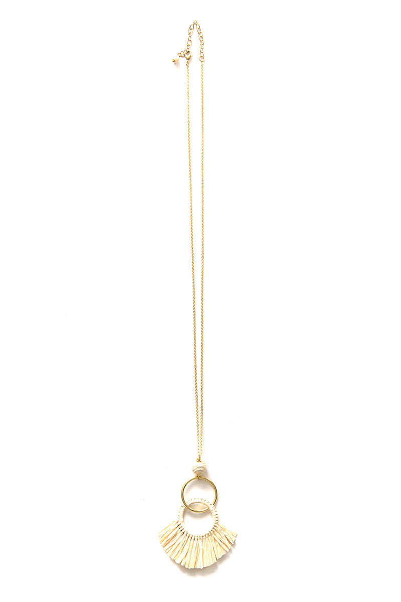 Fair Anita raffia fringe necklace with 28-inch adjustable chain and 3-inch extender