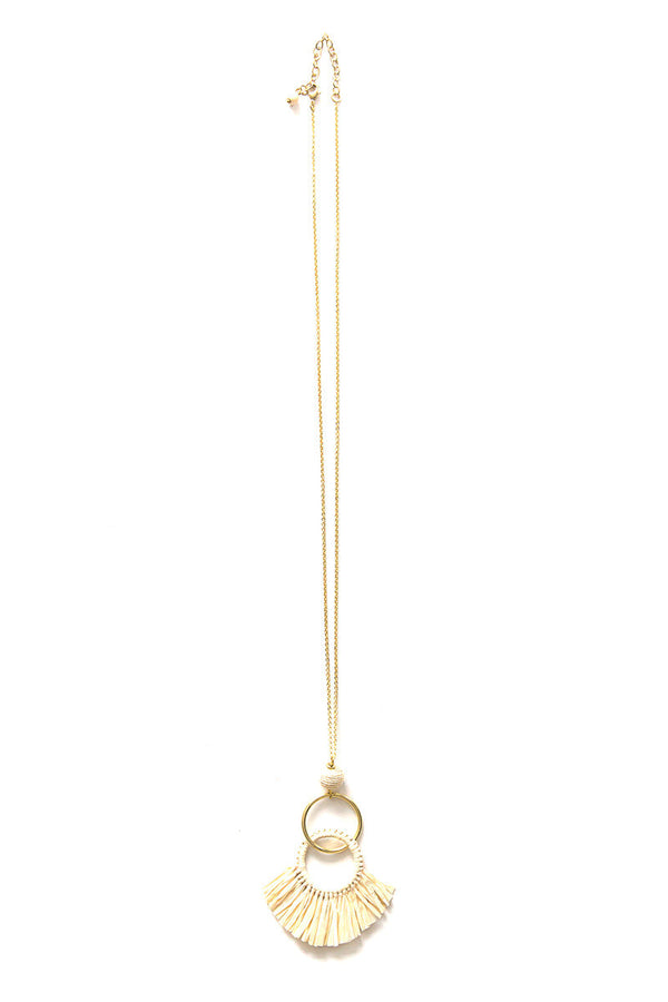 Fair Anita raffia fringe necklace with 28-inch adjustable chain and 3-inch extender