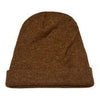 Brown knit beanie on a white background