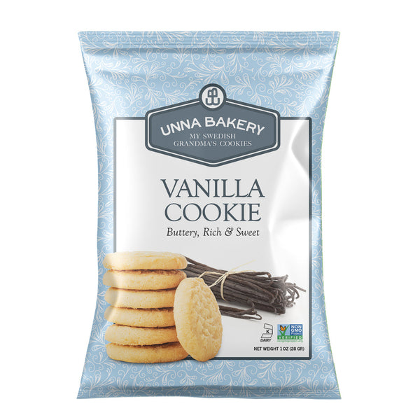 Unna Bakery Vanilla Dream Cookies - Award-winning melt-in-your-mouth bliss! Light & airy, pure vanilla. Non-GMO, individually wrapped. Gift basket hero! Shop now & savor the ethereal sweetness.