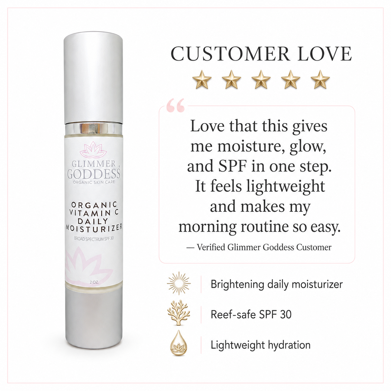 Organic Vitamin C Face Cream SPF 30 – Reef-Safe Brightening Moisturizer