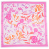 Floral patterned fabric with pink and orange flowers on a white background