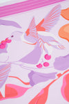 Colorful pattern of birds and cherries on a white background