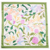 Floral and bird patterned fabric with a green border on a white background